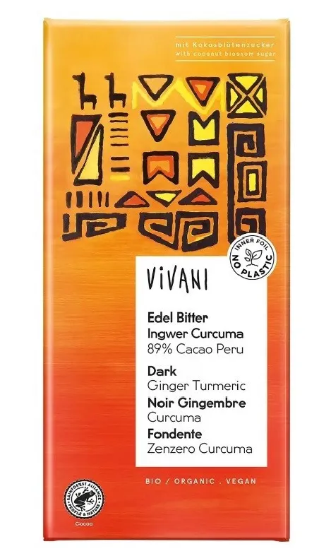 Chocolate BIO negro superior 89% perú jengibre y cúrcuma 80gr - vivani