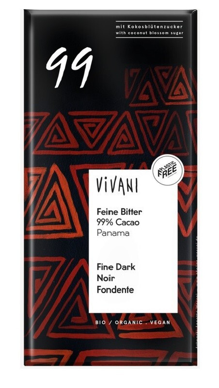 Chocolate BIO negro 99% panamá con azúcar de coco 80gr - vivani