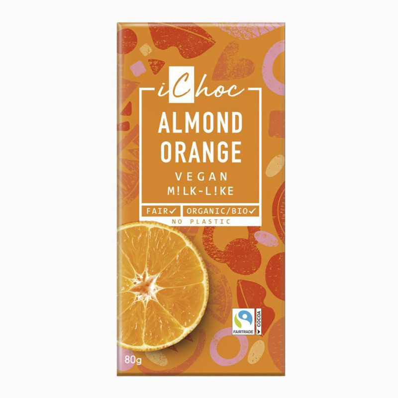 Chocolate vegano BIO con almendra y naranja 80g - ichoc