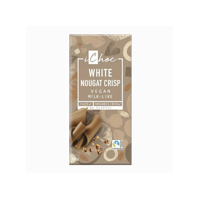 Chocolate blanco vegano BIO con praliné y crocante de avellana  80g - ichoc