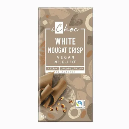 Chocolate blanco vegano BIO con praliné y crocante de avellana  80g - ichoc