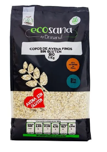 Copos avena finos BIO integral sin gluten 1kg  ecosana