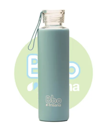 Botella bbo azul borosilicato con silicona 550 ml.  irisana