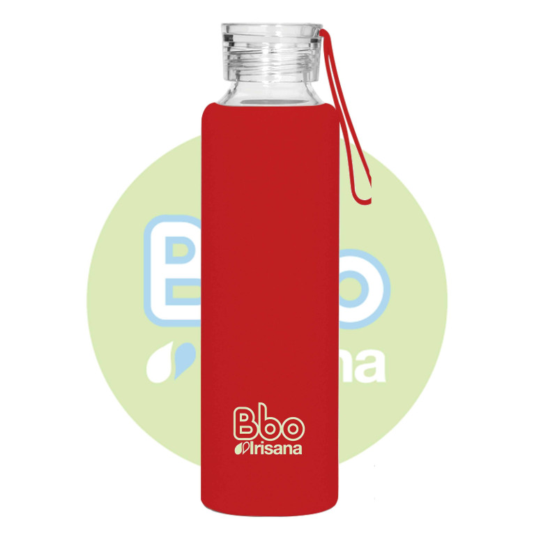 Botella bbo roja borosilicato con silicona 550 ml. irisana