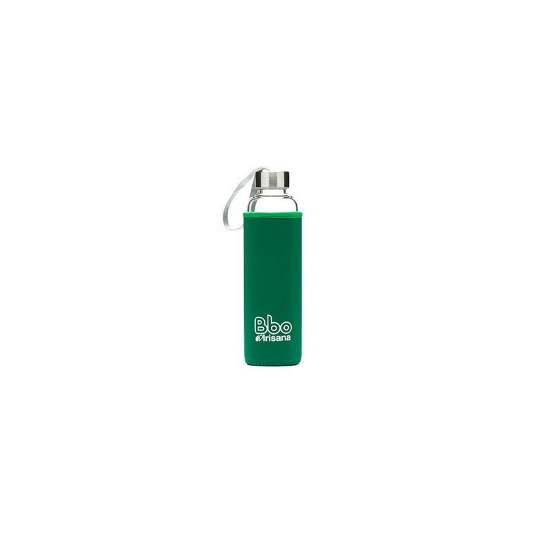 Botella bbo verde borosilicato con neopreno 550 ml.  irisana