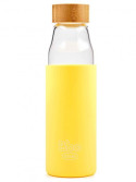 Botella bbo18 borosilicato con silicona amarilla  y tapon de bambu 500ml