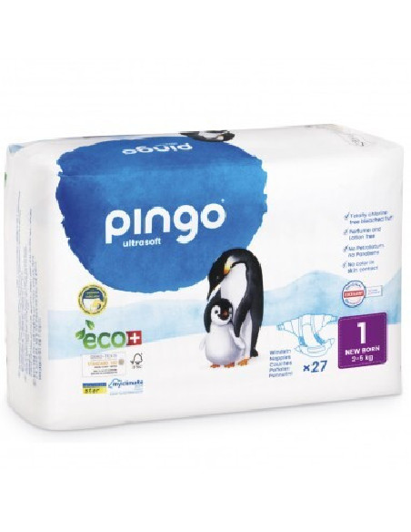 Pañales ecológicos pingo talla 1 recién nacido (27und)