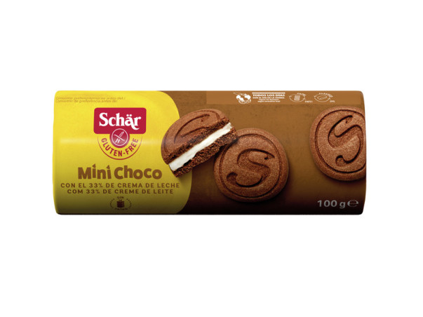 Minigalletas de cacao rellenas crema de leche mini choco 100g Schär